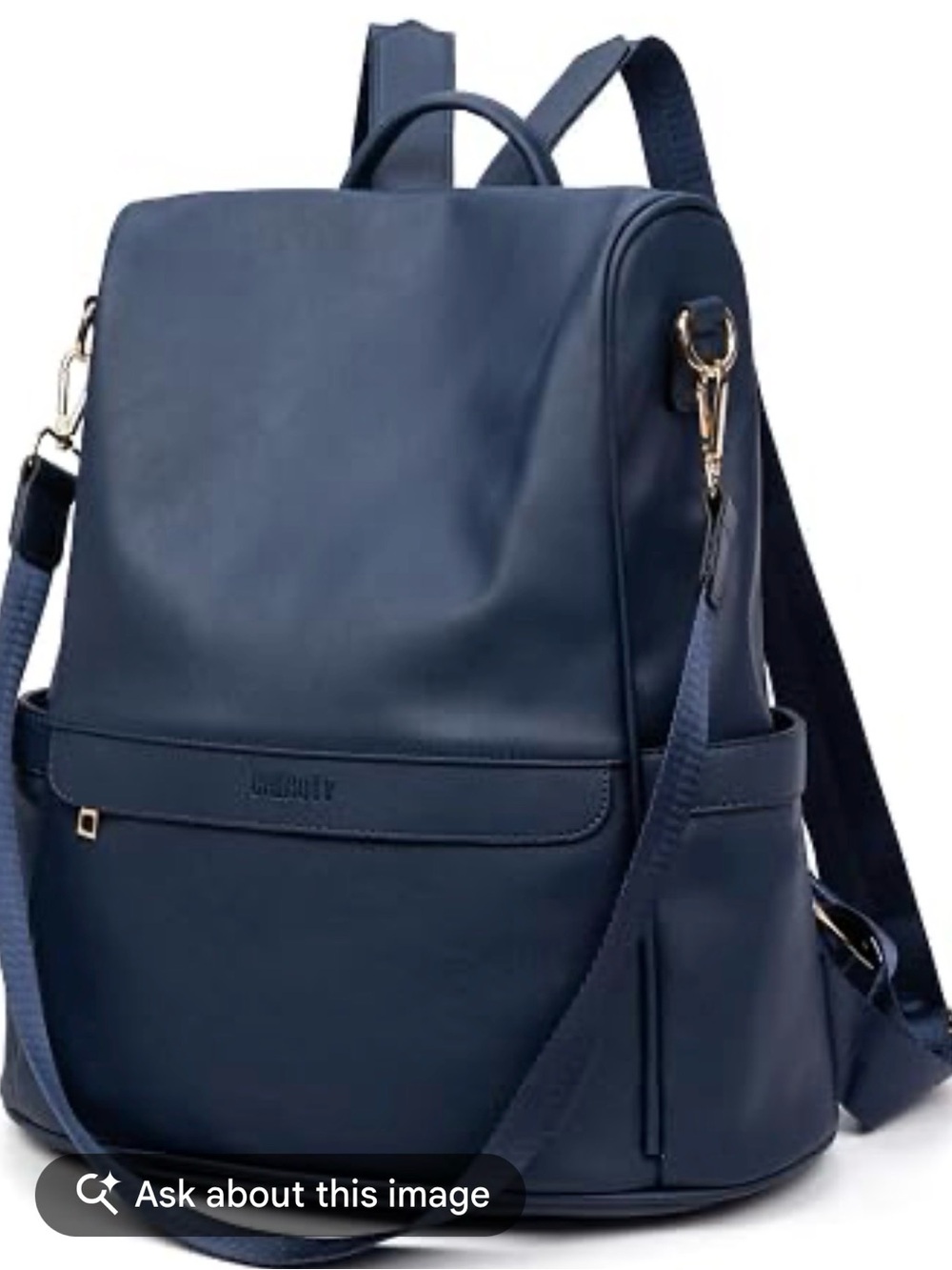 Cheruty Navy Blue PU Anti-Theft Backpack with Gold Hardware - Minimalist